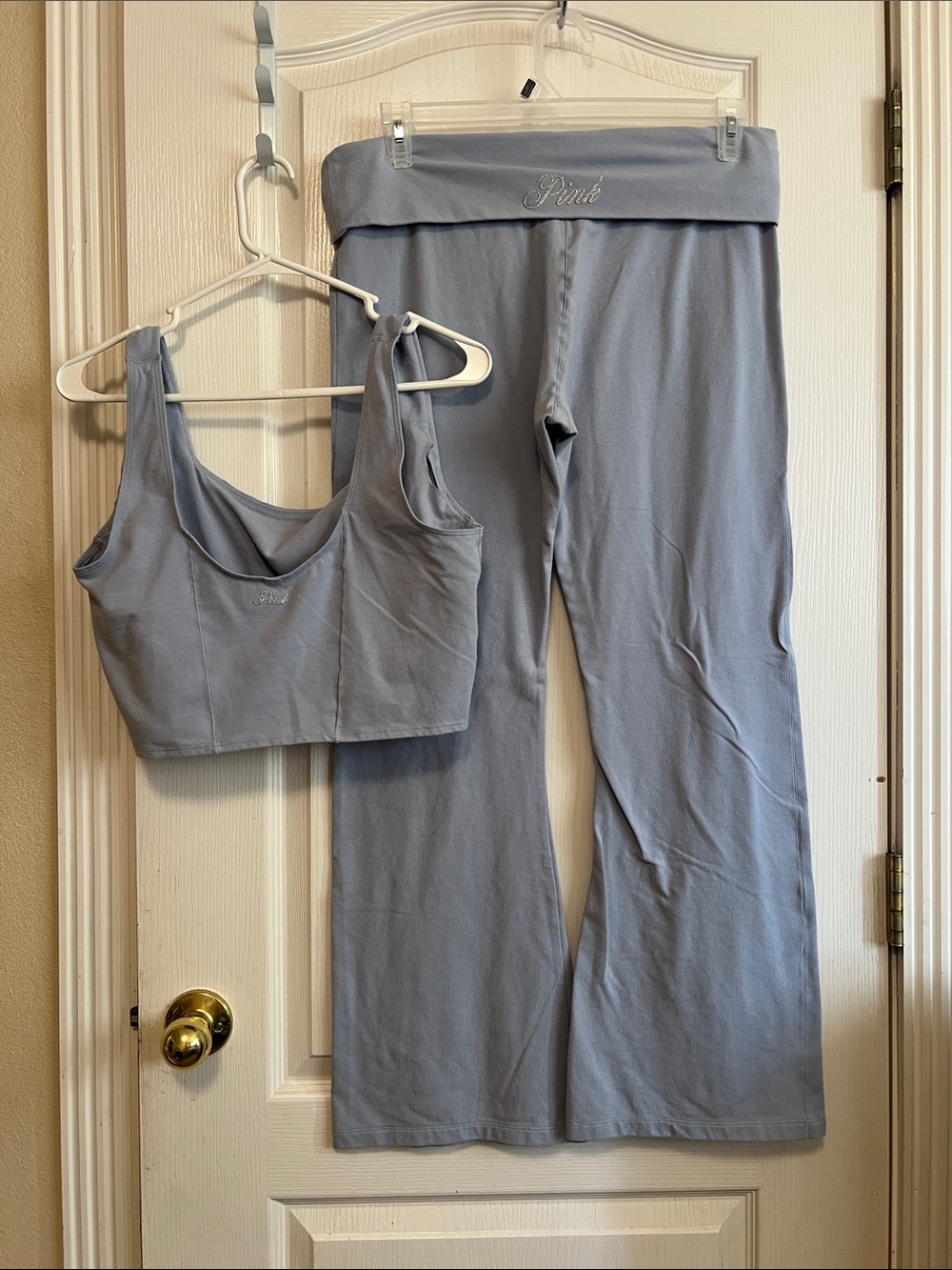 PINK vs Light Blue Lounge Bra Top & Flare-Leg Pants Set